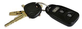 A set of car keys with remote locking fob