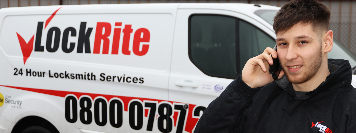 Winscombe locksmith stood beside LockRite branded van